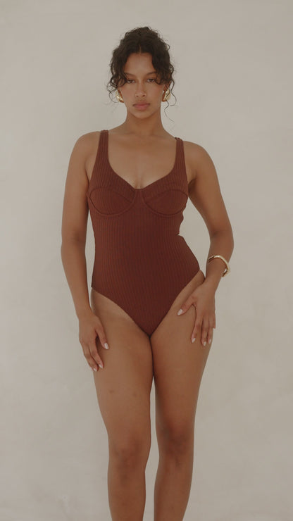 Ribbed Towelling One Piece | Cocoa