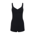 Black rib swim one piece with shorts-style bottom – supportive active design